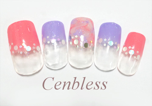 Cenbless　定額ハンドジェルネイル￥5,500コース＜No.h55-001 ホロ＆マーブルネイル＞