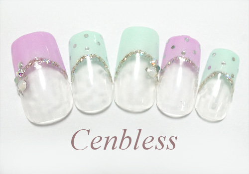 Cenbless　定額ハンドジェルネイル￥5,500コース＜No.h55-002 パステルドットフレンチネイル＞