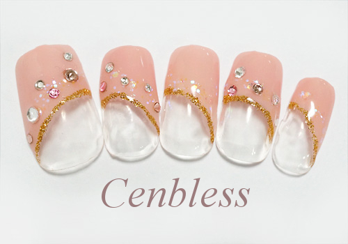 Cenbless　定額ハンドジェルネイル￥5,500コース＜No.h55-003 サーモンピンクフレンチネイル＞