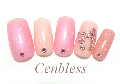 Cenbless　定額ハンドジェルネイル￥5,500コース＜No.h55-005 ピンク×スワロリボンネイル＞
