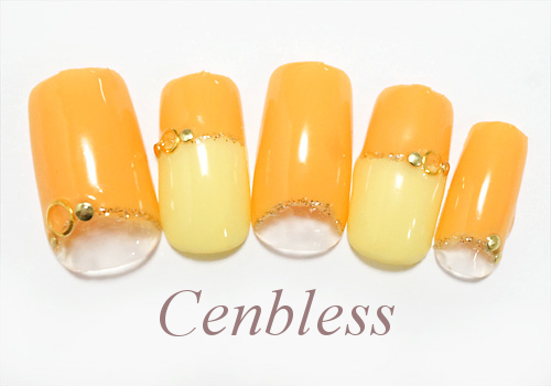 Cenbless　定額ハンドジェルネイル￥5,500コース＜No.h55-006 オレンジ×イエロー★フレッシュバイカラーネイル＞