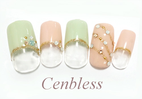 Cenbless　定額ハンドジェルネイル￥5,500コース＜No.h55-009 ペールカラーフレンチネイル＞