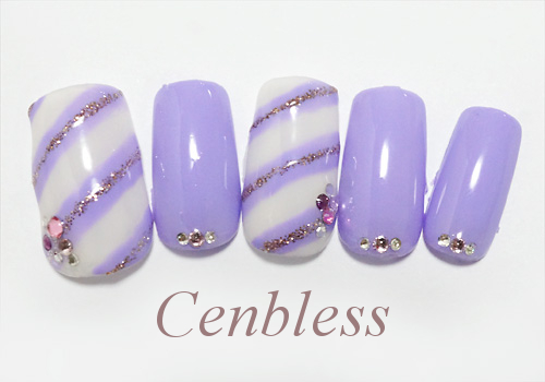Cenbless　定額ハンドジェルネイル￥5,500コース＜No.h55-010 ラベンダー斜めボーダーネイル＞