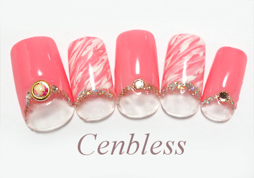 Cenbless　定額ハンドジェルネイル￥5,500コース＜No.h55-012 ホットピンク×マーブルネイル＞