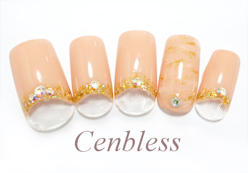 Cenbless　定額ハンドジェルネイル￥5,500コース＜No.h55-020 ベージュマーブルフレンチネイル＞