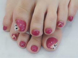 ［F46］再販/フットネイル/ダルメシアン×ピスタチオ×ゴールドミラーニュアンスネイル［198］        