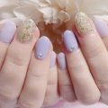 Cenbless　成増フェイシャル＆ネイルサロン　紫陽花のようなライラックカラー×グリーンの乱切りオーロラ梅雨ネイル