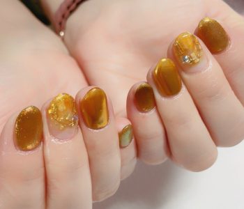 Cenbless　成増フェイシャル＆ネイルサロン　涼しい煌めき♪シェル×キャッツアイ×ミラーネイルをオレンジ色にカラーチェンジ！