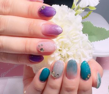 Cenbless　成増フェイシャル＆ネイルサロン　左右アシンメトリーネイル♪梅雨時期にもぴったりなパープル×グリーンの紫陽花カラー