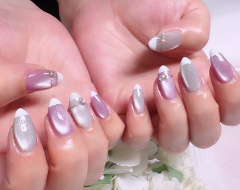 Cenbless　成増フェイシャル＆ネイルサロン　お洒落な配色のニュアンスフレンチネイル♪微粒子マグネットが大人気！