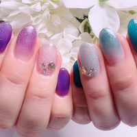 Cenbless　成増フェイシャル＆ネイルサロン　左右アシンメトリーネイル♪梅雨時期にもぴったりなパープル×グリーンの紫陽花カラー