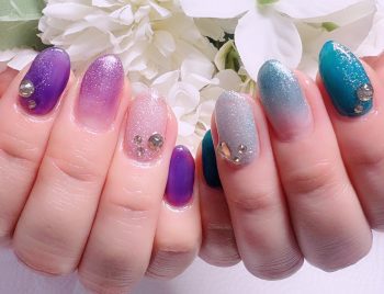 Cenbless　成増フェイシャル＆ネイルサロン　左右アシンメトリーネイル♪梅雨時期にもぴったりなパープル×グリーンの紫陽花カラー