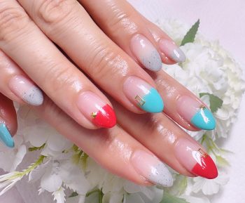 Cenbless　成増フェイシャル＆ネイルサロン　初夏に向けて季節感先取り！気分が明るくなるコーラル×ターコイズカラーのストレートフレンチネイル