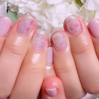 Cenbless　成増フェイシャル＆ネイルサロン　クリアホログラムと優しいピンクで涼しさを感じるシンプルネイル♪