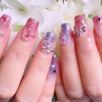 Cenbless　成増フェイシャル＆ネイルサロン　紫陽花カラーのパープル＆ピンクをキラキラなラメグラデーションネイルで♪