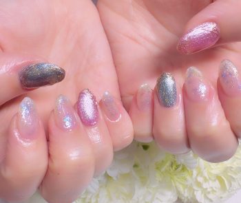 Cenbless　成増フェイシャル＆ネイルサロン　やわらかニュアンスのキラキラ定額ネイルデザインをカラーチェンジ！
