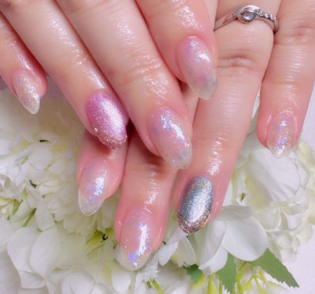 Cenbless　成増フェイシャル＆ネイルサロン　やわらかニュアンスのキラキラ定額ネイルデザインをカラーチェンジ！