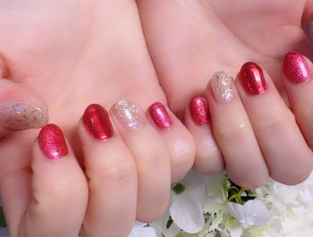 Cenbless　成増フェイシャル＆ネイルサロン　赤がテーマ！ラメグリッターに赤ミラーでギラギラ可愛い夏ネイル