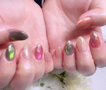 Cenbless　成増フェイシャル＆ネイルサロン　推し色で気分を高めて♪舞台観劇に向けたグリーン×ピンクのイベントネイル