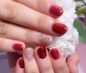 Cenbless　成増フェイシャル＆ネイルサロン　赤がテーマ！ラメグリッターに赤ミラーでギラギラ可愛い夏ネイル