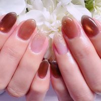 Cenbless　成増フェイシャル＆ネイルサロン　アンティークな雰囲気漂うブラウン系ネイル！シースルー×プリズムマグネットネイル