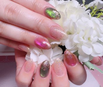 Cenbless　成増フェイシャル＆ネイルサロン　推し色で気分を高めて♪舞台観劇に向けたグリーン×ピンクのイベントネイル