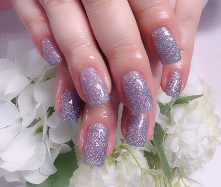 Cenbless　成増フェイシャル＆ネイルサロン　パープルみブルーのクリアラメワンカラーネイル