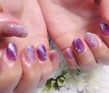 Cenbless　成増フェイシャル＆ネイルサロン　パープルキャッツアイ×ライラックホロで楽しむ、大人の晩夏ネイル
