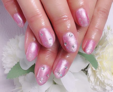 Cenbless　成増フェイシャル＆ネイルサロン　上品ピンクネイルにクリスタルストーンの煌めき♪