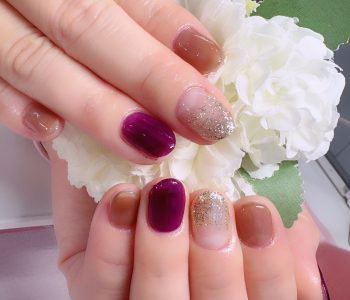成増徒歩3分女性限定サロン｜フェイシャル・プラズマ・ネイル ビューティスタジオCenbless（センブレス）　シースルーワイン×スモーキーブラウン 上品シャンパンラメで魅せる秋ネイル