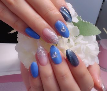 Cenbless 成増フェイシャル&ネイルサロン 人気の定額デザインをカラーチェンジ!ブルーで魅せる秋の大人ネイル