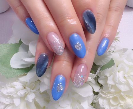 Cenbless 成増フェイシャル&ネイルサロン 人気の定額デザインをカラーチェンジ!ブルーで魅せる秋の大人ネイル