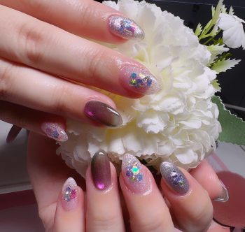 成増徒歩3分女性限定サロン|フェイシャル・プラズマ・ネイル ビューティスタジオCenbless(センブレス) プリズムマグネット×偏光オーロラ 黒×ピンクで魅せるキラキラネイル