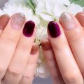 成増徒歩3分女性限定サロン｜フェイシャル・プラズマ・ネイル ビューティスタジオCenbless（センブレス）　シースルーワイン×スモーキーブラウン 上品シャンパンラメで魅せる秋ネイル
