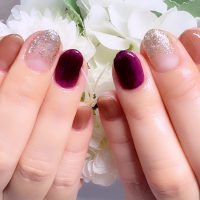 成増徒歩3分女性限定サロン｜フェイシャル・プラズマ・ネイル ビューティスタジオCenbless（センブレス）　シースルーワイン×スモーキーブラウン 上品シャンパンラメで魅せる秋ネイル