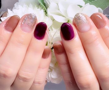 成増徒歩3分女性限定サロン｜フェイシャル・プラズマ・ネイル ビューティスタジオCenbless（センブレス）　シースルーワイン×スモーキーブラウン 上品シャンパンラメで魅せる秋ネイル