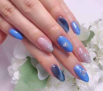 Cenbless 成増フェイシャル&ネイルサロン 人気の定額デザインをカラーチェンジ!ブルーで魅せる秋の大人ネイル
