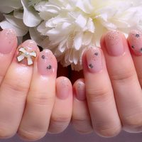 Cenbless　成増フェイシャル＆ネイルサロン　大人可愛い韓国風ピンクネイル ―リボン＆ストーンで華やかに♪
