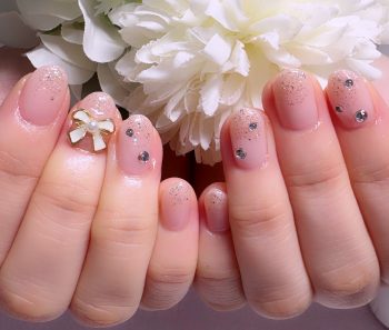Cenbless　成増フェイシャル＆ネイルサロン　大人可愛い韓国風ピンクネイル ―リボン＆ストーンで華やかに♪