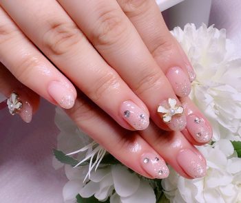 Cenbless　成増フェイシャル＆ネイルサロン　大人可愛い韓国風ピンクネイル ―リボン＆ストーンで華やかに♪