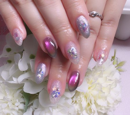 成増徒歩3分女性限定サロン|フェイシャル・プラズマ・ネイル ビューティスタジオCenbless(センブレス) プリズムマグネット×偏光オーロラ 黒×ピンクで魅せるキラキラネイル