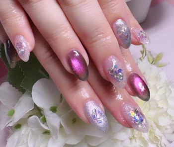成増徒歩3分女性限定サロン|フェイシャル・プラズマ・ネイル ビューティスタジオCenbless(センブレス) プリズムマグネット×偏光オーロラ 黒×ピンクで魅せるキラキラネイル