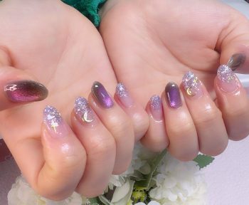 Cenbless　成増フェイシャル＆ネイルサロン　プリズムキャッツアイで煌めくパープルハロウィンネイル