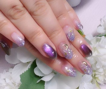 Cenbless　成増フェイシャル＆ネイルサロン　プリズムキャッツアイで煌めくパープルハロウィンネイル