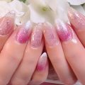 成増徒歩3分のフェイシャルエステ・ネイルサロン ビューティスタジオCenbless（センブレス）　パールホワイト×ピンクの輝きでやわらかく♪オーロラ満載のキラッキラネイル
