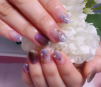 Cenbless　成増フェイシャル＆ネイルサロン　プリズムキャッツアイで煌めくパープルハロウィンネイル
