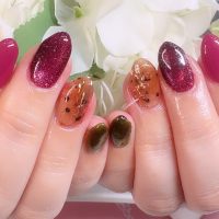Cenbless　成増フェイシャル＆ネイルサロン　ワインカラー×異素材MIXで、秋のお洒落ネイルに