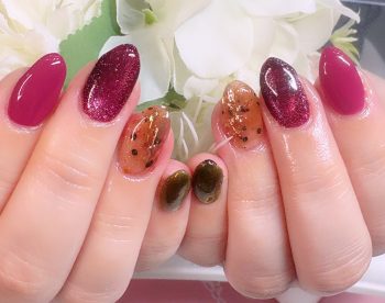 Cenbless 成増フェイシャル&ネイルサロン ワインカラー×異素材MIXで、秋のお洒落ネイルに