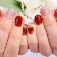 成増徒歩3分女性限定サロン|フェイシャル・プラズマ・ネイル ビューティスタジオCenbless(センブレス) 秋色を楽しむレッドブラウンのシースルーネイル♪
