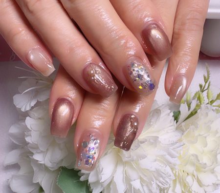 Cenbless 成増フェイシャル&ネイルサロン 色違いリンクが楽しい。オーロラきらめく冬のナチュラルネイル